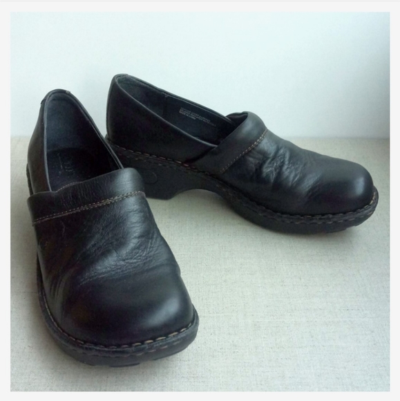Born Women US 10 Black Leather Clogs - Picture 2 of 8
